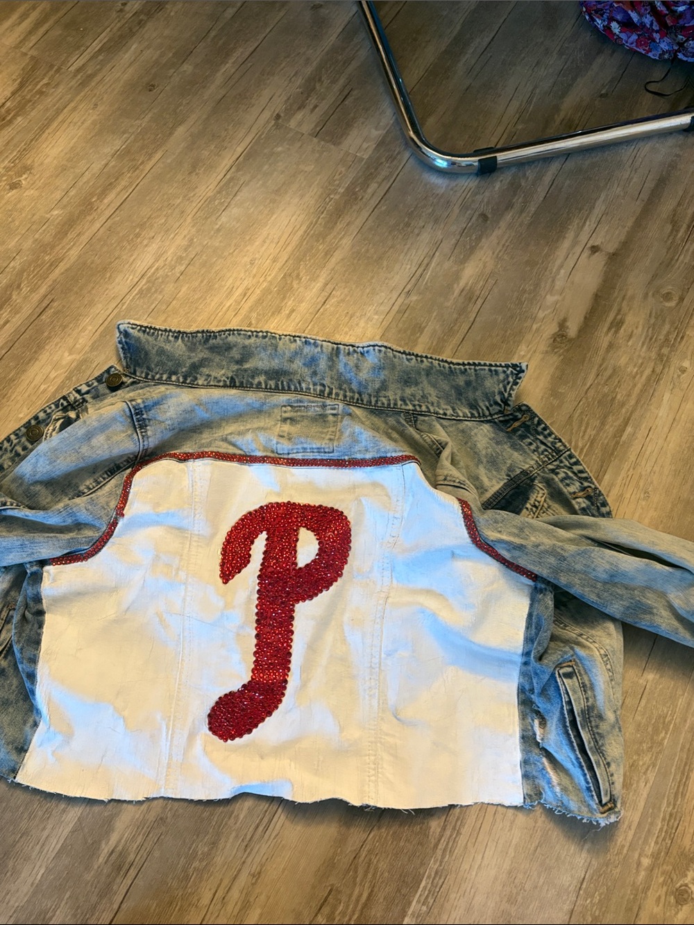 Mudd Two-Tone Denim Jacket with Red Sequin 'P'